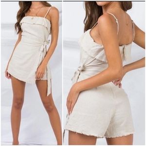 Princess Polly Linen Sleeveless Ruffle Hem Skort Raw Hem High Rise Rally Romper